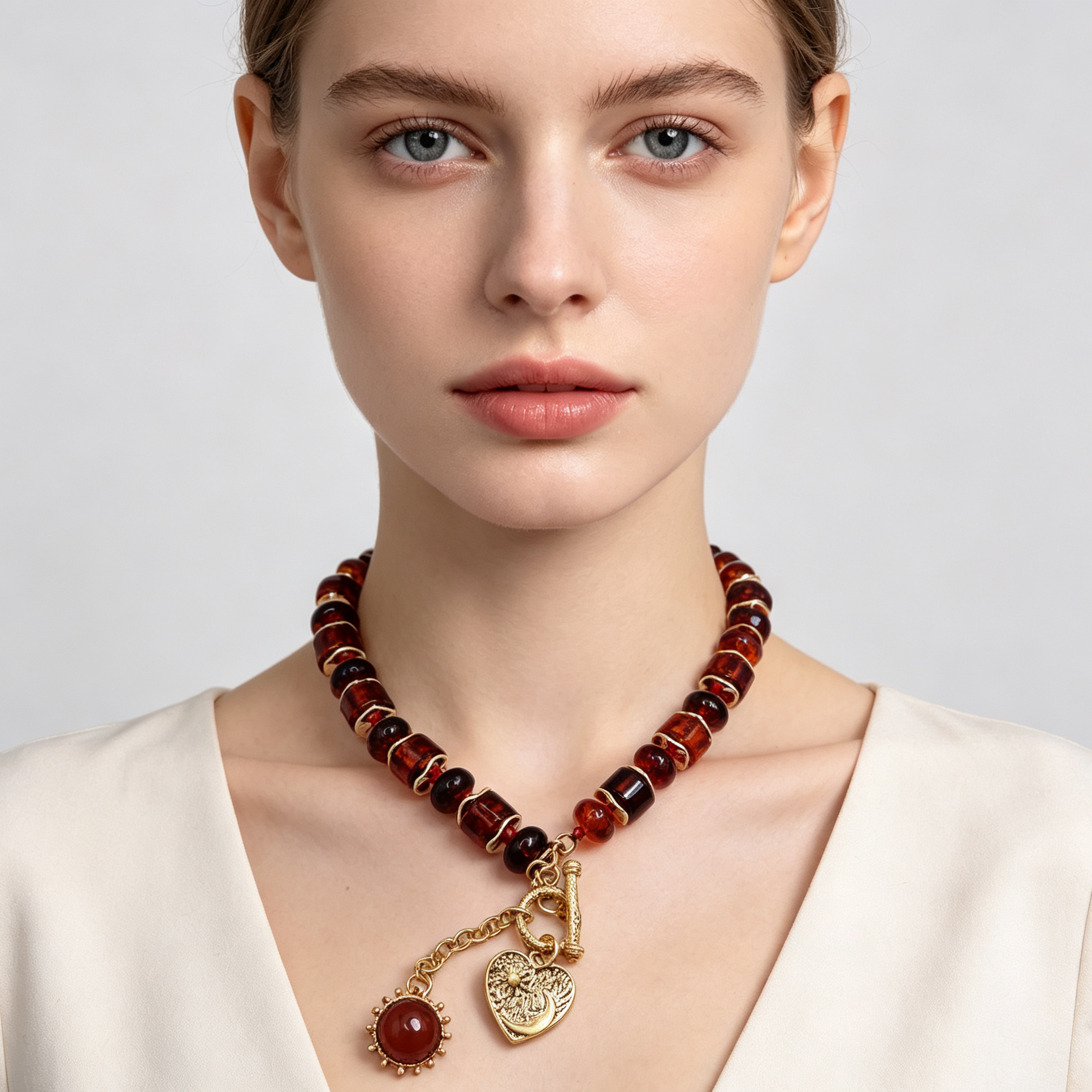 Collar de cuentas vintage con dije corazón, accesorios de moda al por mayor para mujer|JI JOYA