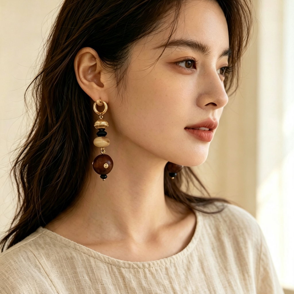 Pendientes Largos Boho Madera Resina | Joyería Mayorista Diseño Original|JI JOYA
