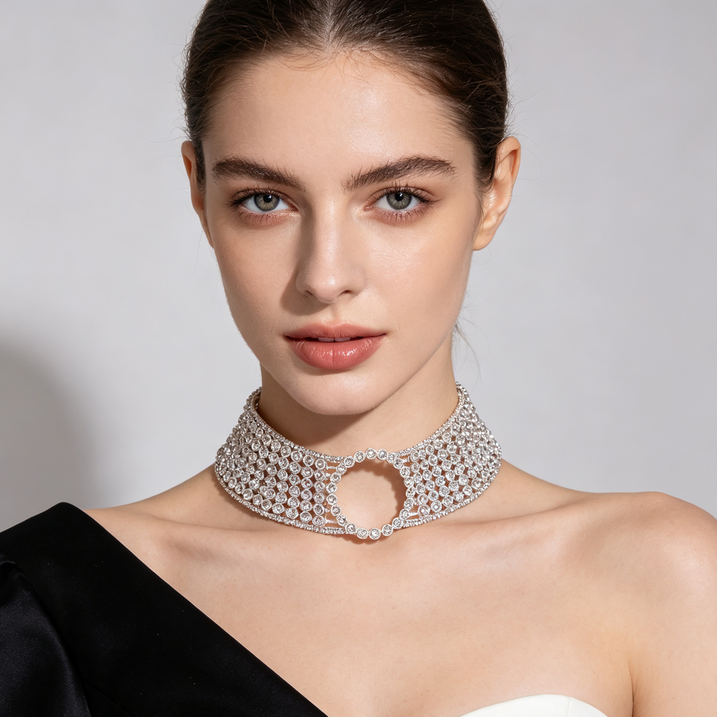 Gargantilla Ancha de Cristal Multicapa | Accesorio Fiesta Mayorista, Disponible en Dorado y Plata|JI JOYA