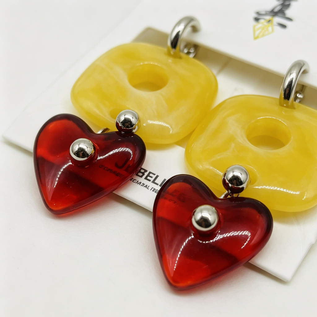 Pendientes de resina cuadrada con corazón, aretes colgantes retro, accesorios de moda al por mayor|JI JOYA