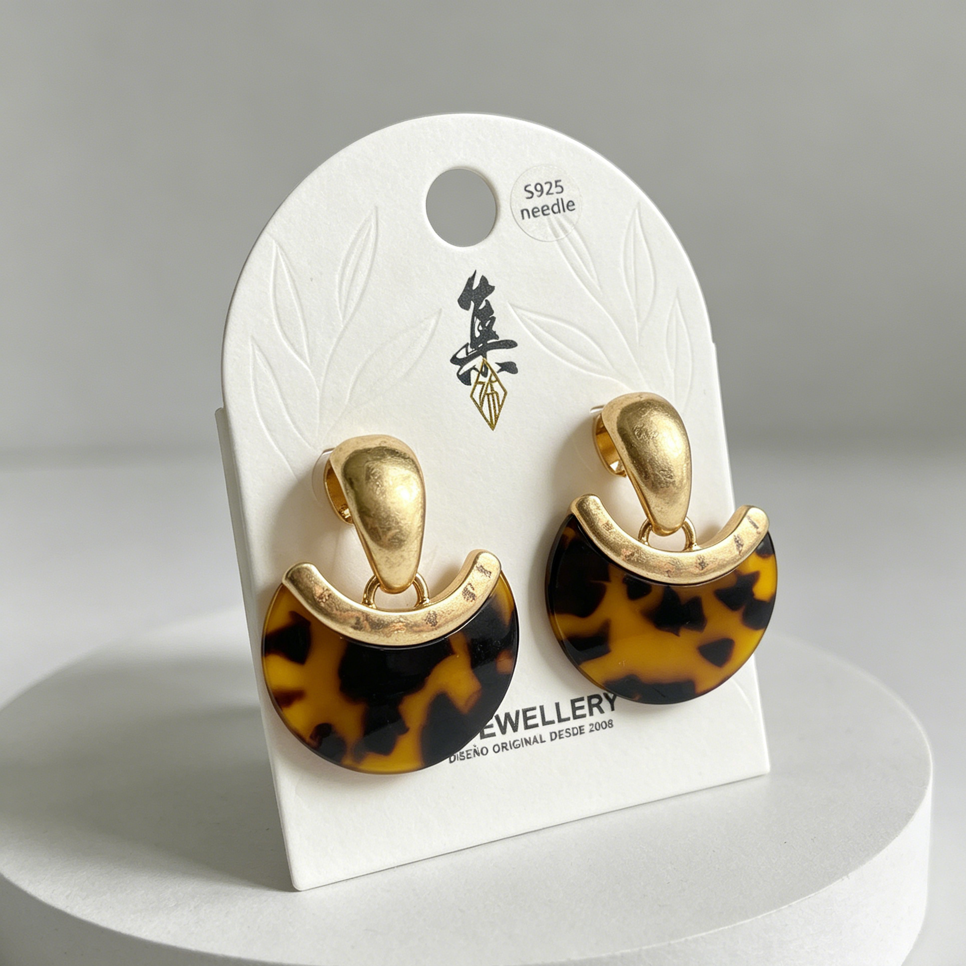 Pendientes Luna Estampado Tortuga Metal Dorado, Pendientes al por Mayor Agencia Moda, Post S925|JI JOYA