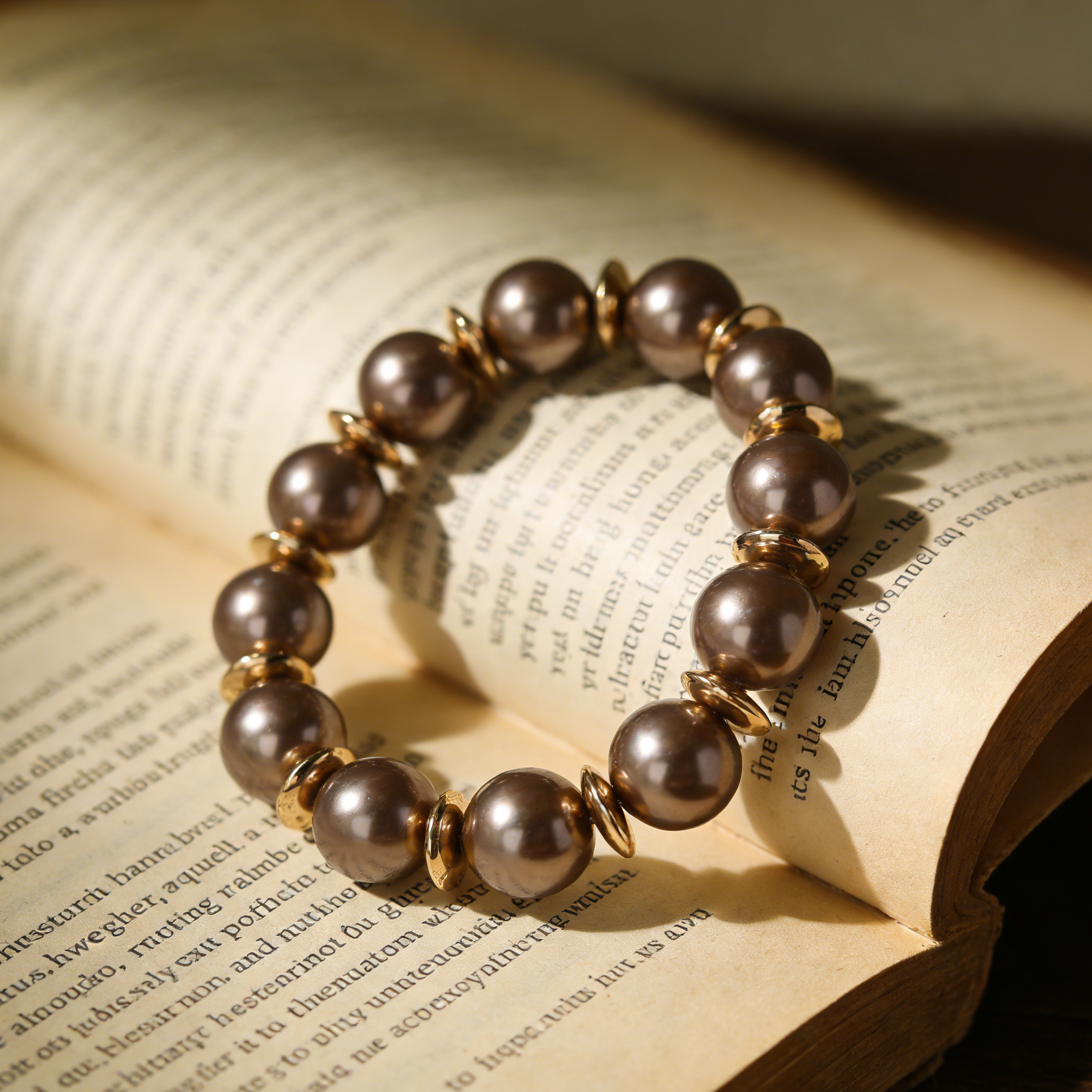 Conjunto de collar y pulsera de perlas gris oscuro mate | Joyería minimalista de lujo con detalles en oro para mujer