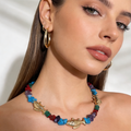 Collar bohemio con pez de piedra de colores | Joyería estética de verano Y2K