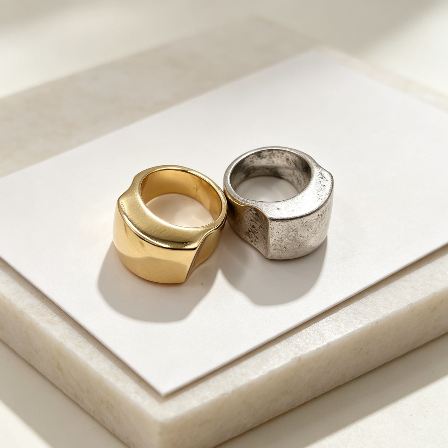 Anillos combinados bicolor dorado y plateado, anillos anchos minimalistas, joyería al por mayor|JI JOYA