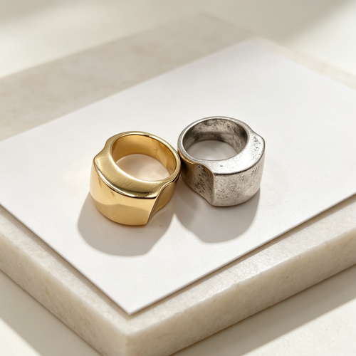 Anillos combinados bicolor dorado y plateado, anillos anchos minimalistas, joyería al por mayor|JI JOYA