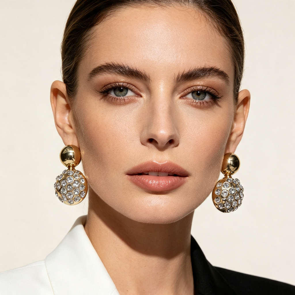 Pendientes Bolos con Cristales, Oro y Plata, Mayorista Joyería Moda | JI JOYA