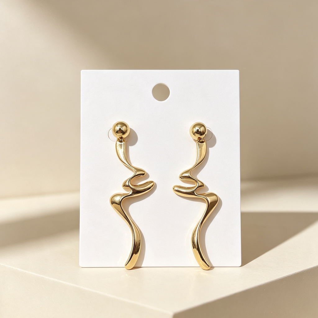 Pendientes Largos Abstractos Dorados | Proveedor Mayorista Accesorios|JI JOYA