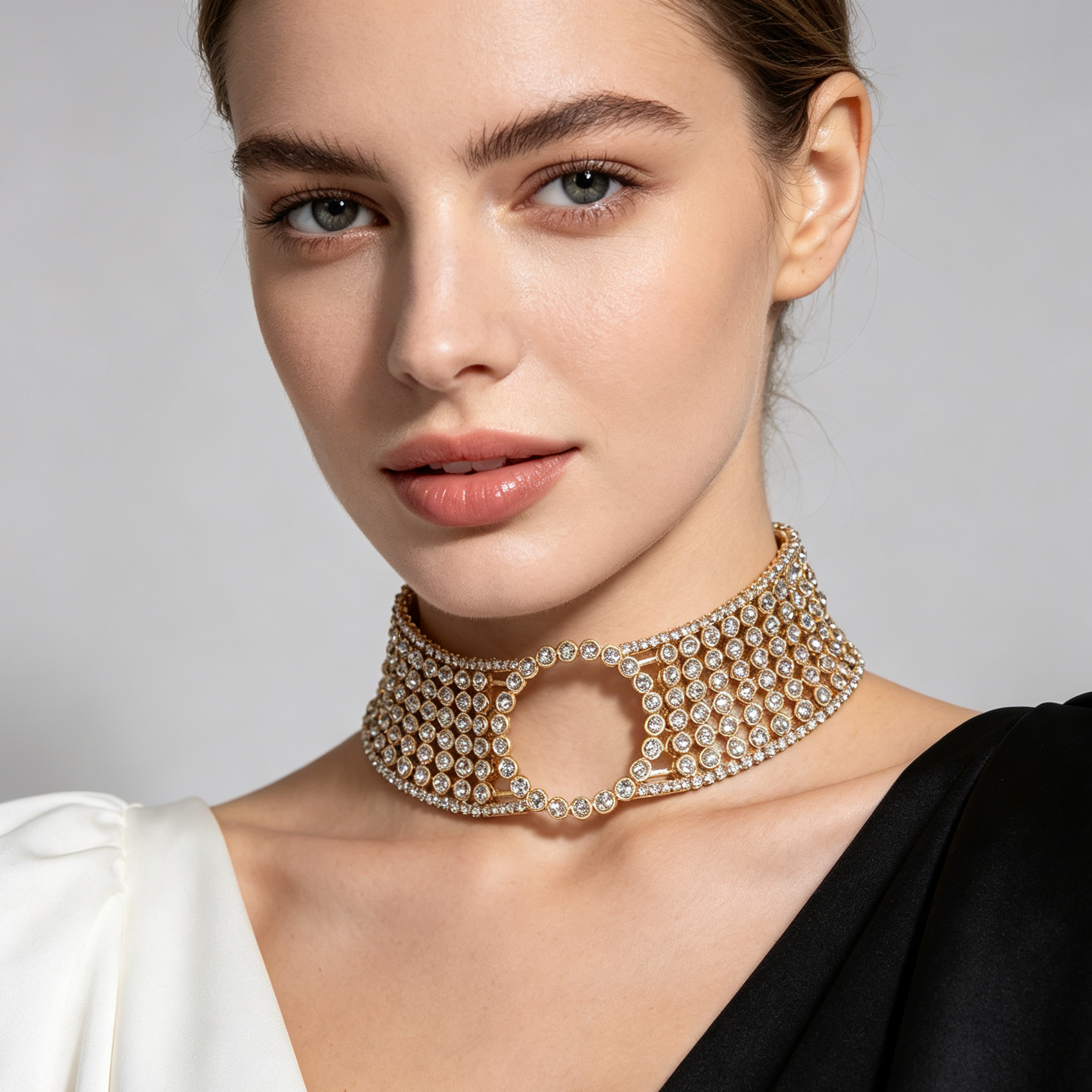 Gargantilla Ancha de Cristal Multicapa | Accesorio Fiesta Mayorista, Disponible en Dorado y Plata|JI JOYA