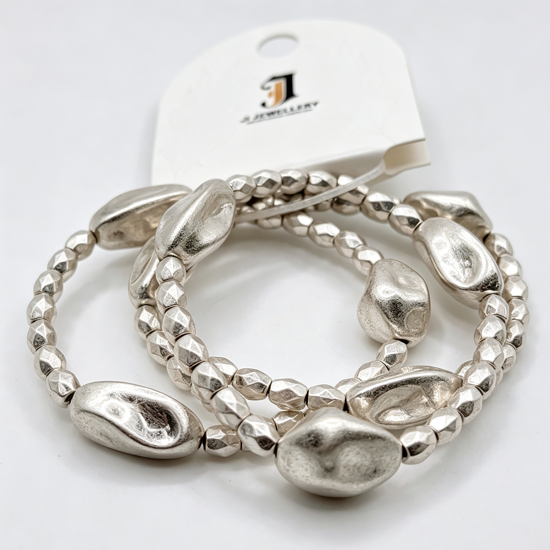 Set de 3 Pulseras Elásticas Apilables, Cuentas Irregulares de Metal, Pulseras Moda al Por Mayor|JI JOYA
