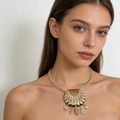 Gargantilla de conchas doradas con cordón en capas | Collar bohemio playero con dijes de estrellas de mar y caballitos de mar