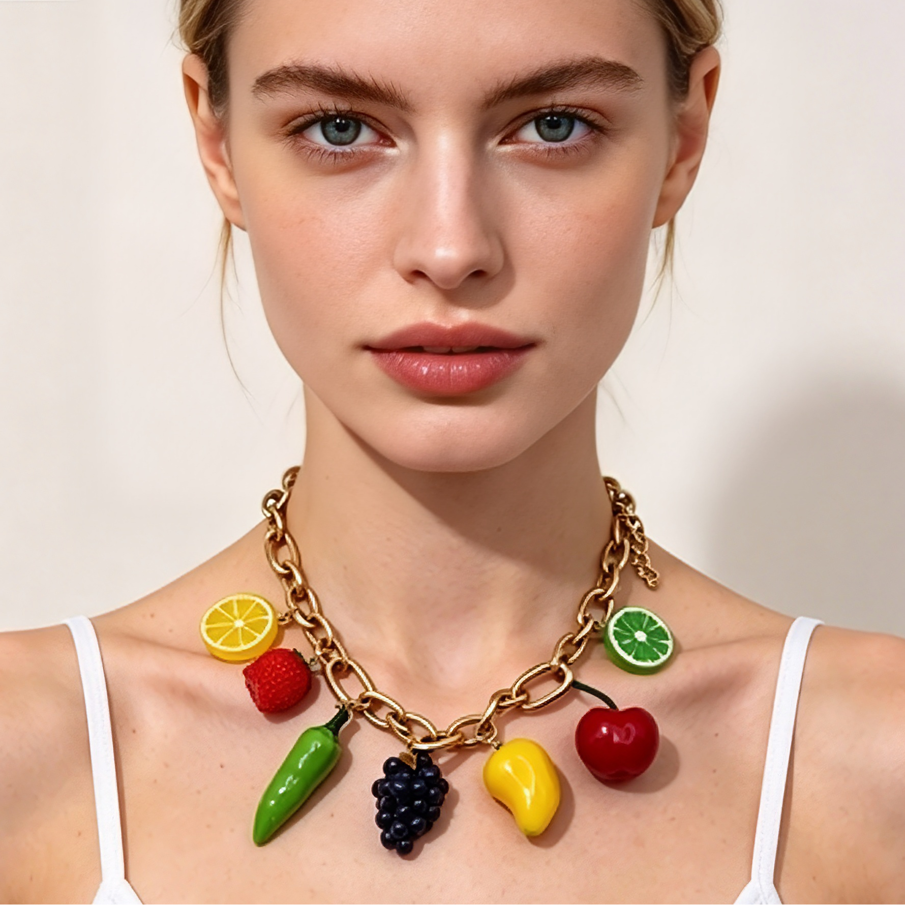 Collar de cadena gruesa con colgantes de frutas surtidas, collar llamativo de moda para mujer, venta al por mayor|JI JOYA