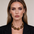 ollar de eslabones resina carey dorado, collar grueso de moda mayorista|JI JOYA