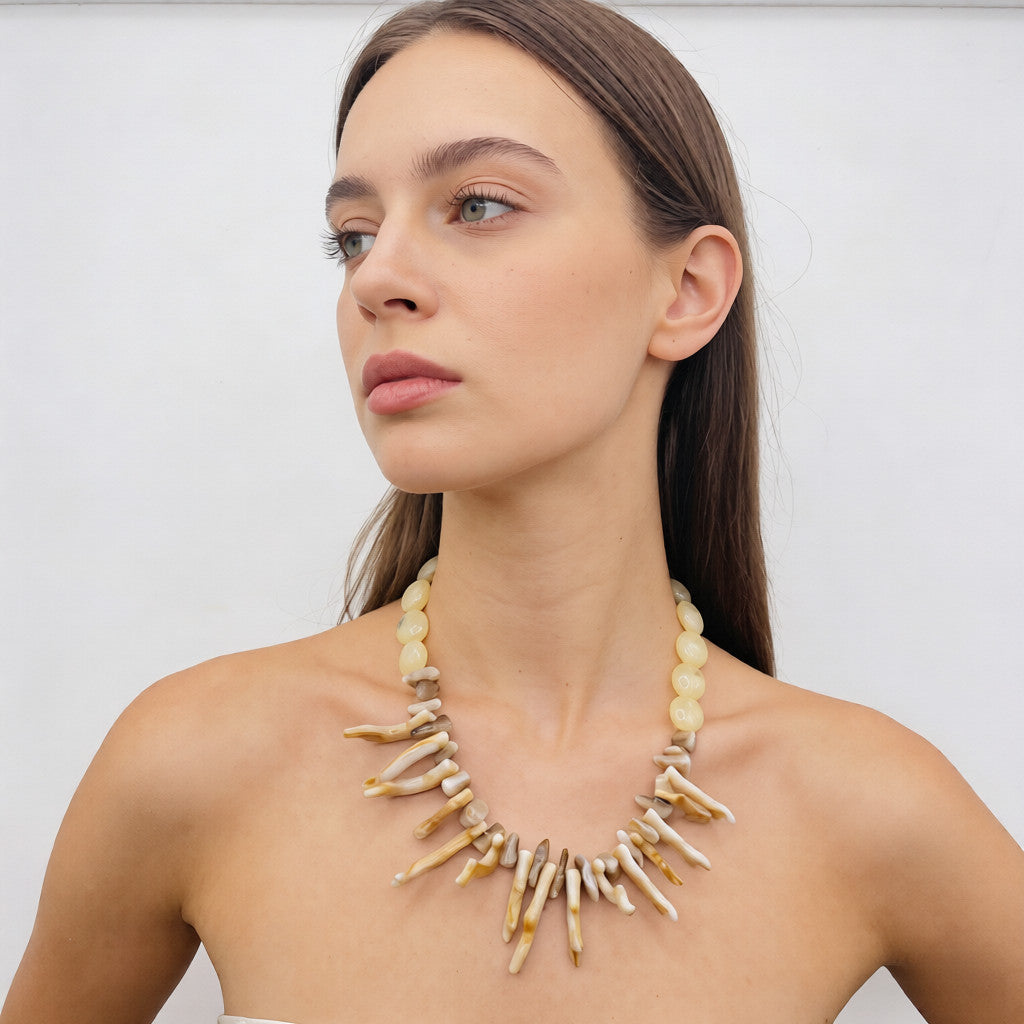 Collar exagerado con rama de coral tricolor | Collar con diseño de nicho | Collar versátil para clavícula, ideal para noches, vacaciones y uso diario|JI JOYA