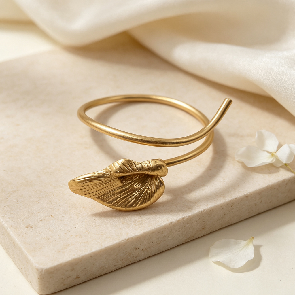 Brazalete Ajustable de Cala Dorado Mate, Brazalete para Muñeca y Brazo, Joyería al Por Mayor|JI JOYA