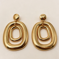 Pendientes geométricos dobles de aro oval, acabado dorado y plateado, joyería al por mayor|JI JOYA