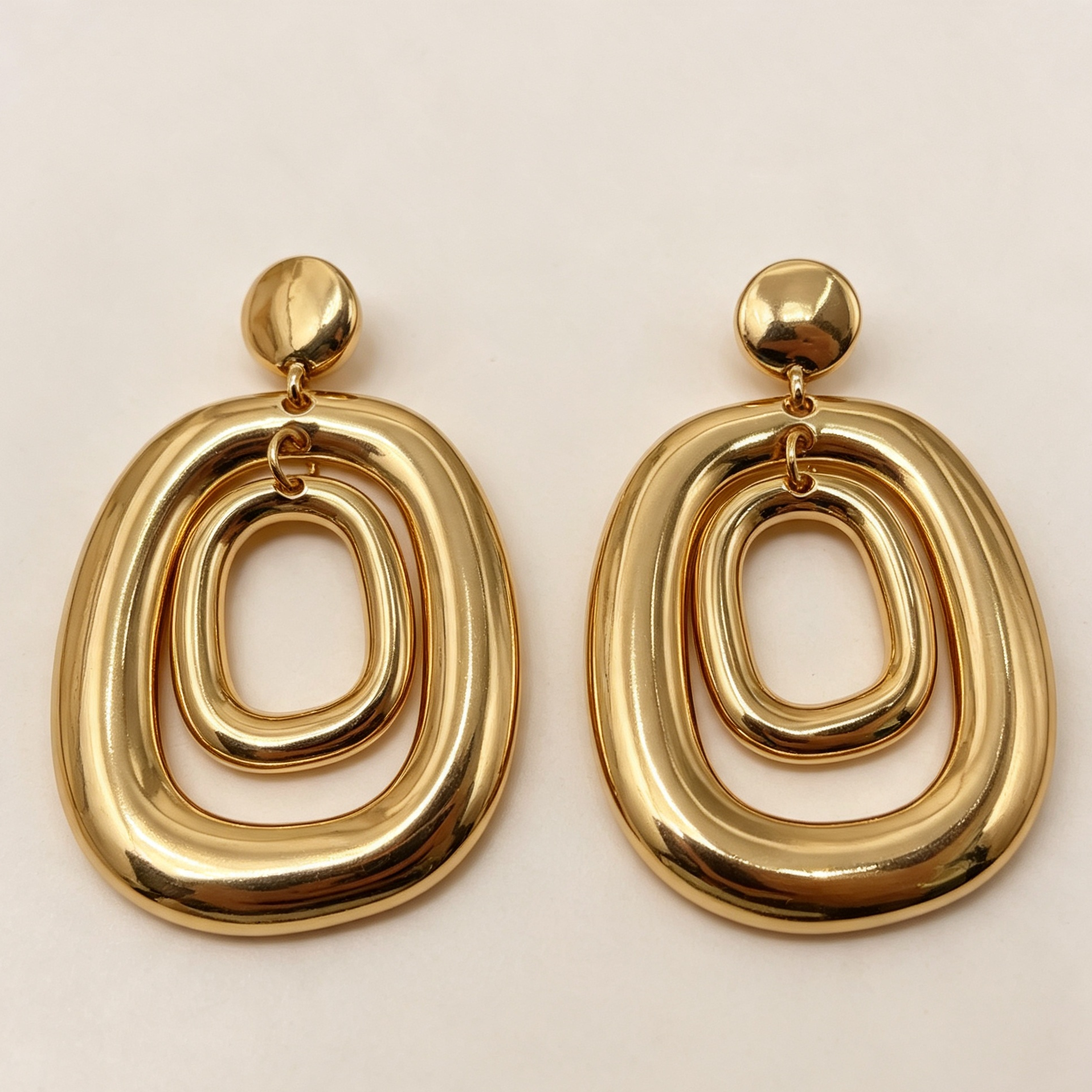 Pendientes geométricos dobles de aro oval, acabado dorado y plateado, joyería al por mayor|JI JOYA