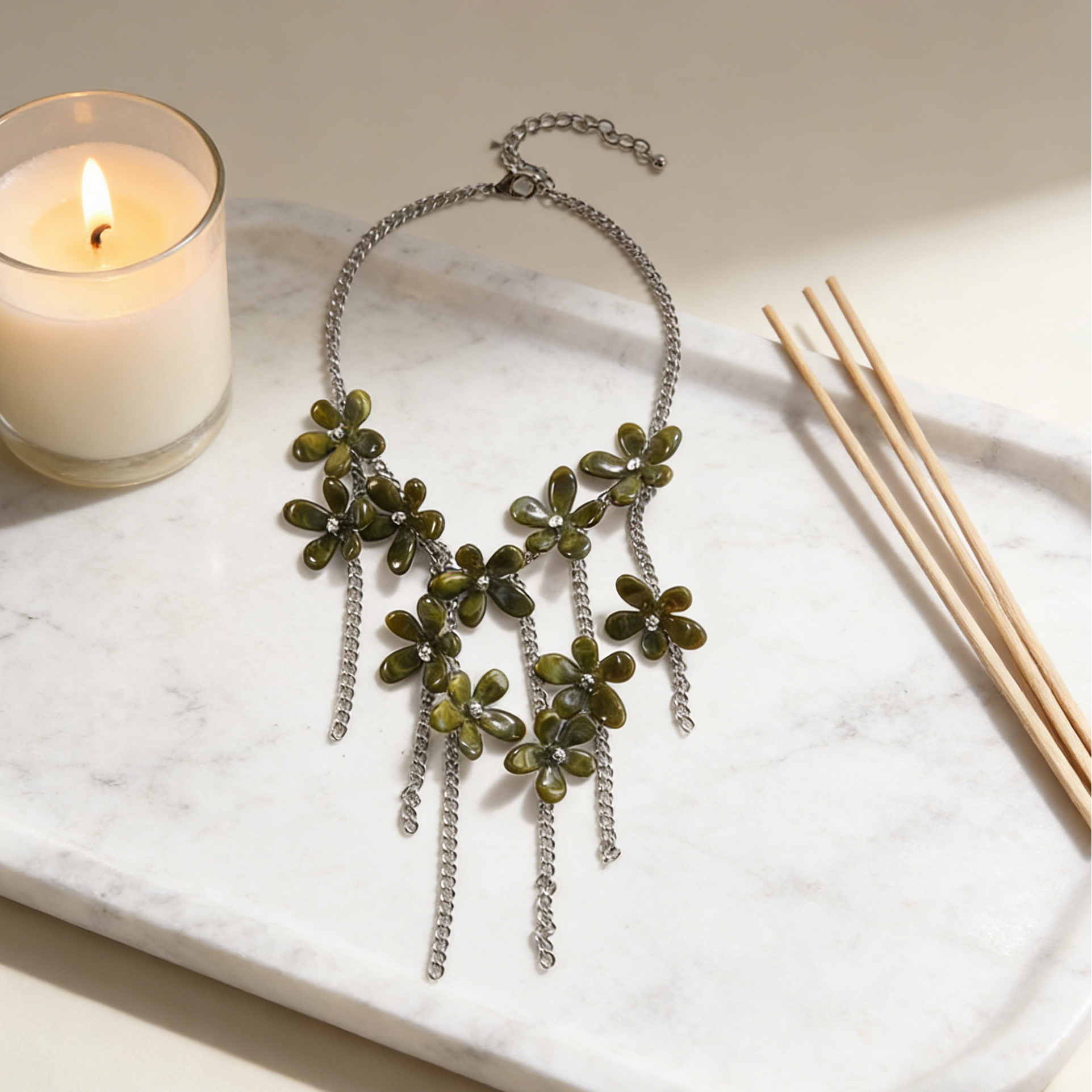 【Amuleto Floral Primaveril】Conjunto de joias com borlas florais retro: colar, brincos e pulseira de design único (conjunto de 3 peças)