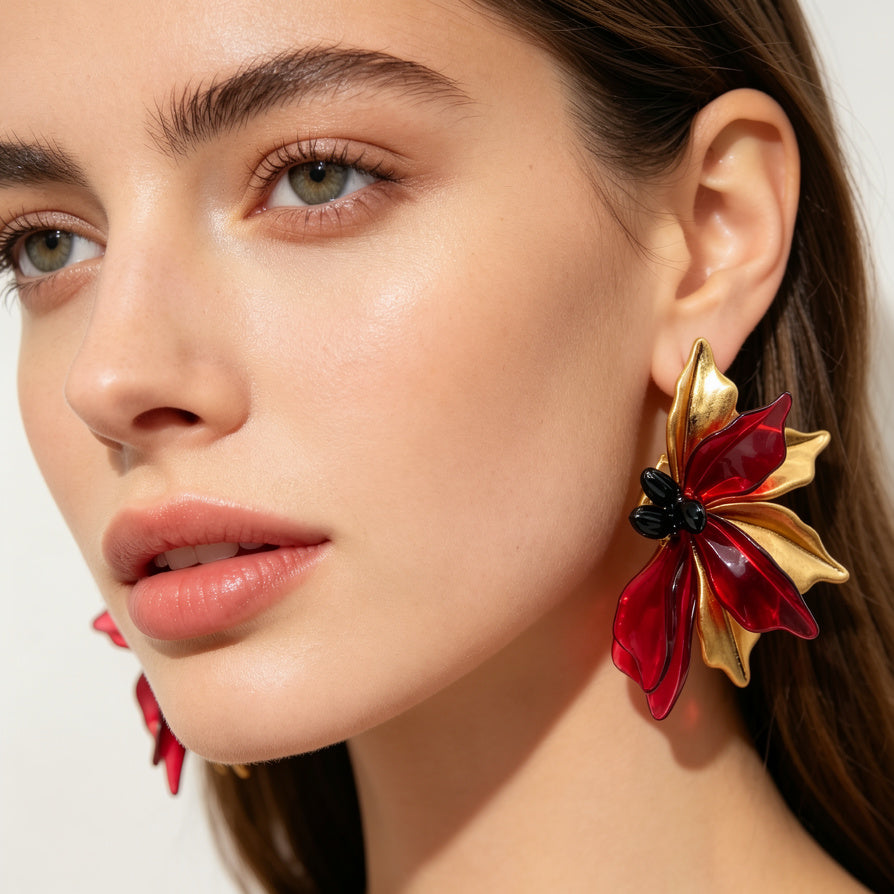 Pendientes de Flor de Lujo al Por Mayor - 2 Colores Disponibles, Joyería de Moda para Mayoristas|JI JOYA