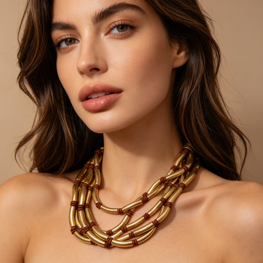 Collar Multicapa de Tubos Metálicos - Joyería Elegante para Mujer|JI JOYA