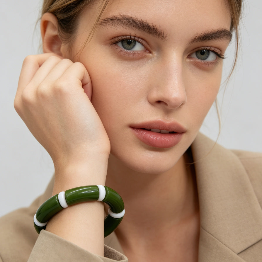 Pulsera de cuentas curvas bicolor, diseño elegante, venta al por mayor | JI JOYA