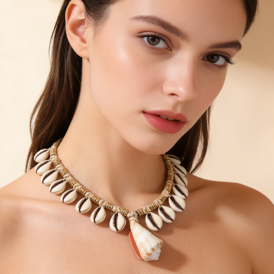 Cowrie Shell Necklace with Conch Shell Pendant - Boho Beach Style|JI JOYA