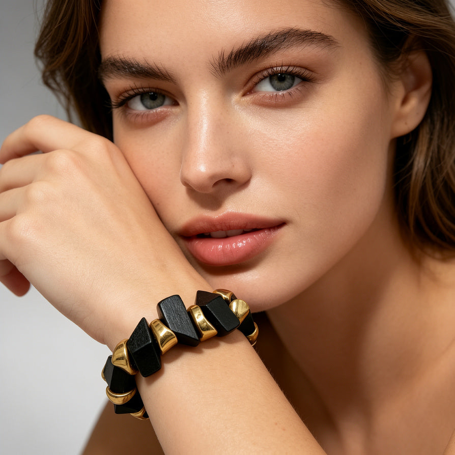 Set Collar Pulsera Geométrico Madera y Oro - Joyería Minimalista|JI JOYA