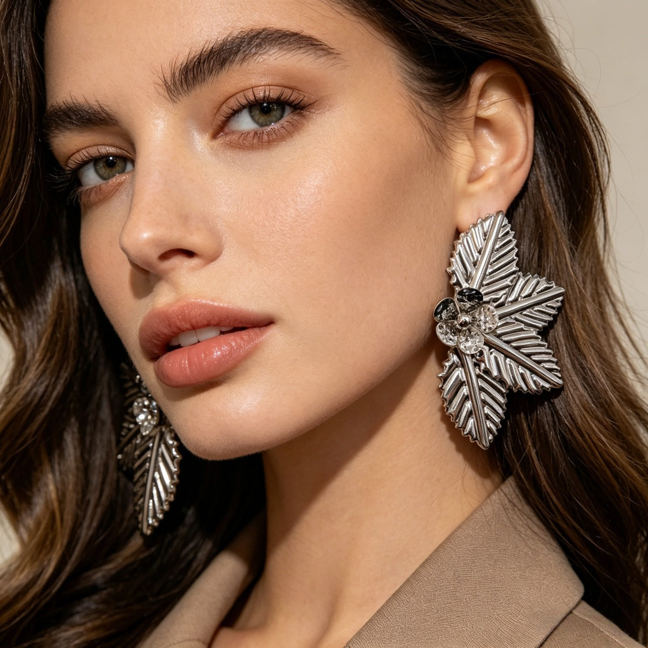 Pendientes de Hoja y Flor - Estilo Vintage - Dorado / Plateado - Joyería al por mayor para Mujer|JI JOYA