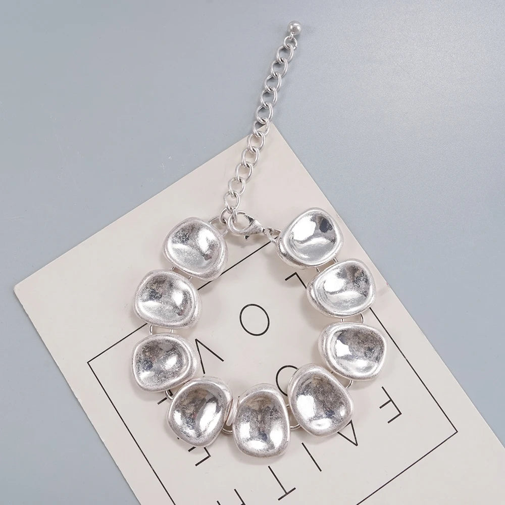 Conjunto de joyas con borlas de plata/dorado | Collar, pendientes y pulsera con disco grueso