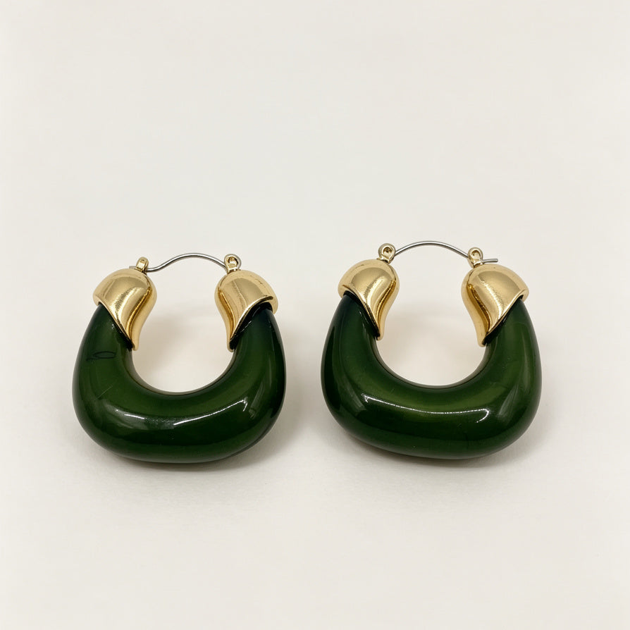 Pendientes de Aro Minimalistas de Resina con Detalles Dorados | 3 Colores Disponibles | Joyería de Moda al Por Mayor|JI JOYA
