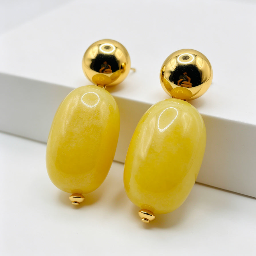 Set de Joyería de Resina Amarilla con Dorado, Pendientes + Collar + Pulsera | Venta al por Mayor|JI JOYA