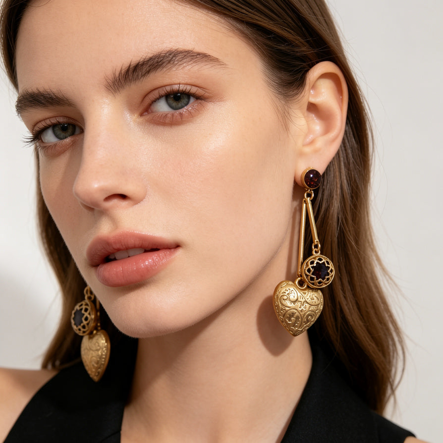 Pendientes Colgantes de Corazón Vintage con Cristal de Color, Accesorios de Moda al Por Mayor| JI JOYA