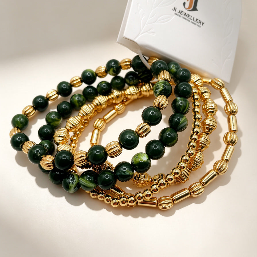 Pulseras de Cuentas de Piedra Natural con Dorado, Lote al Por Mayor, 2 Colores Disponibles, Accesorio de Moda Elegante| JI JOAY