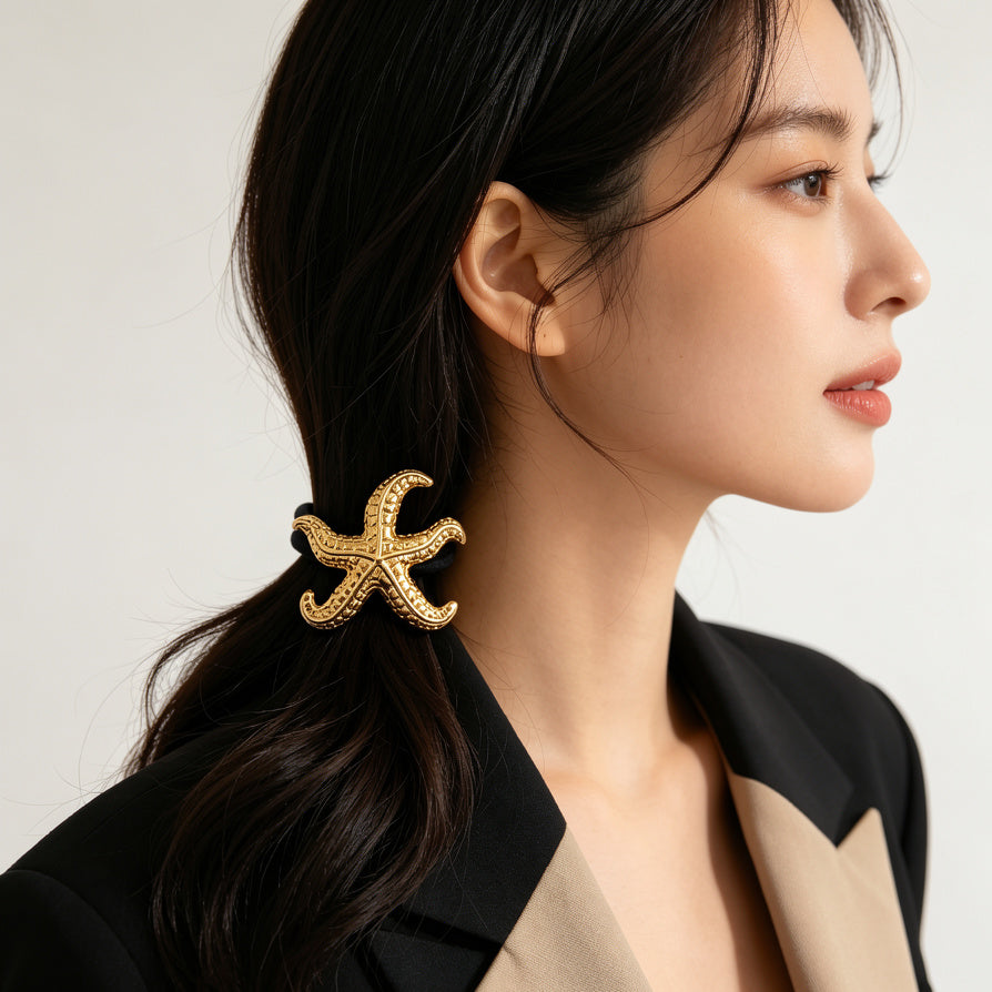 Gomas para el Cabello con Diseño de Estrella de Mar Dorada - Bisutería al Por Mayor para Mujeres|JI JOYA