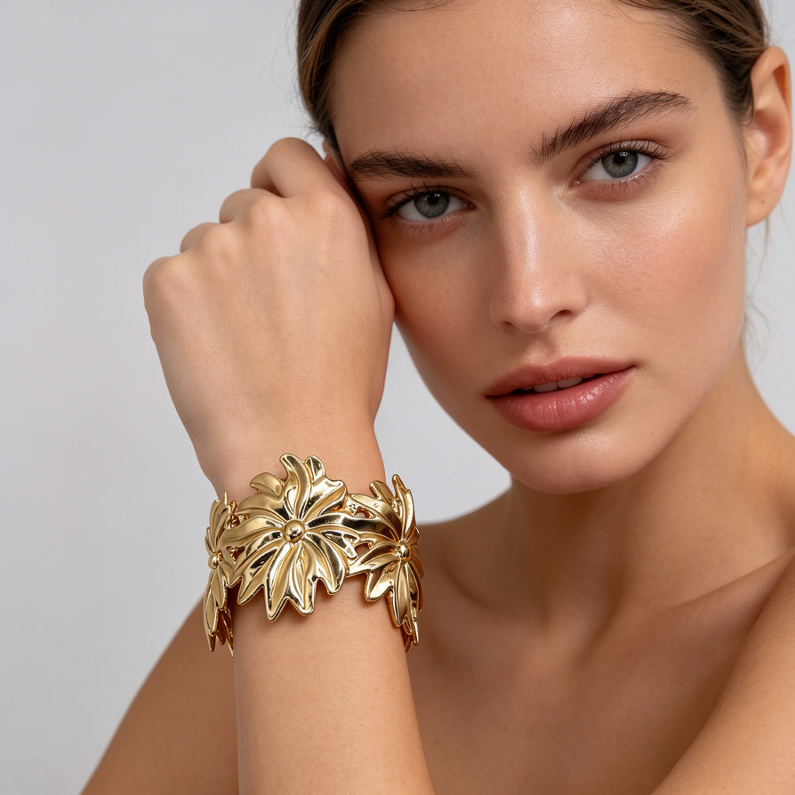 Brazalete Ajustable de Flores en Metal Chapado en Oro/Plata | Joyería Mayorista para Mujer|JI JOYA