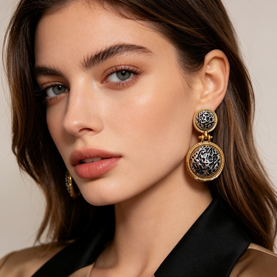 Pendientes Árabes Vintage Moneda, Bisutería de Aleación de Zinc de Moda Mayorista, Pendientes Doble Círculo Lujo para Mujer|JI JOYA