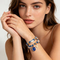 Pulsera de Doble Cuerda Azul con Conchas Naturales y Dijes de Luna | Joyería de Playa Bohemia para Mujer - Mayorista