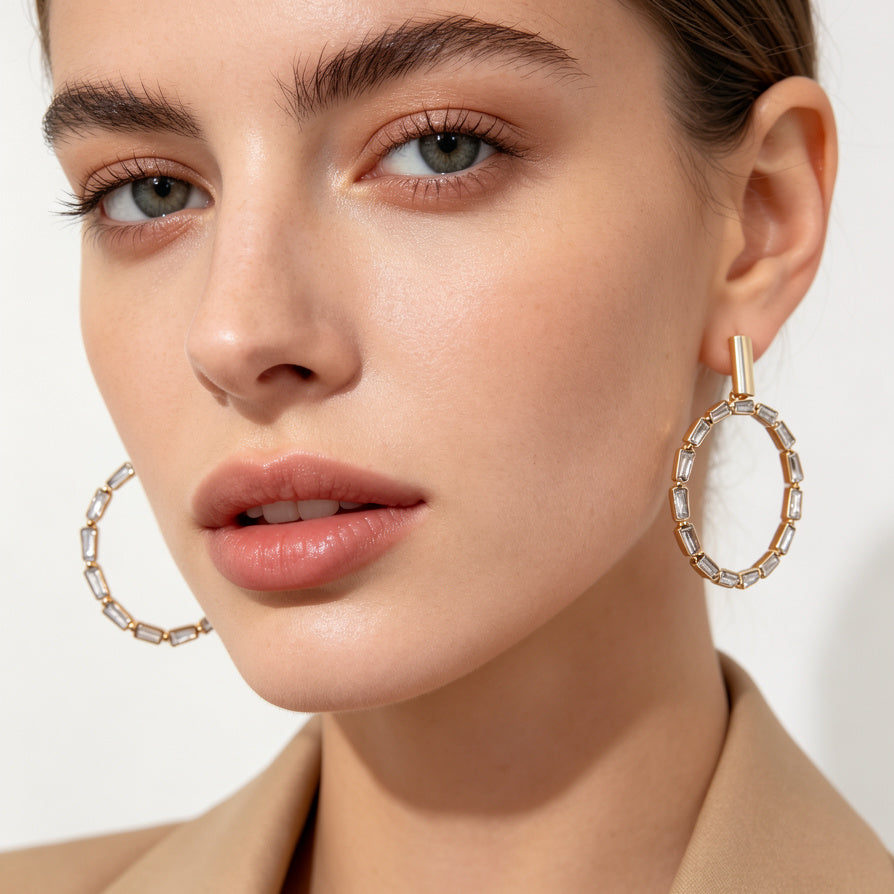 Aretes de Aro con Circonia Baguette - Lujo Minimalista - Mayorista de Joyería de Moda|JI JOYA