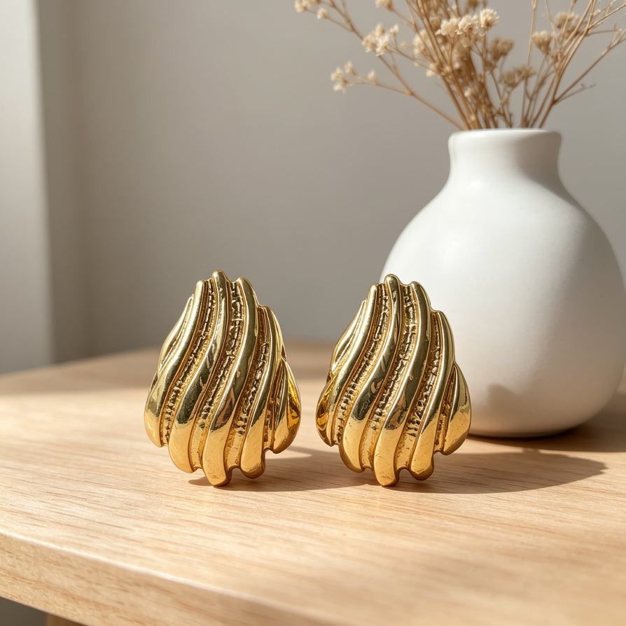 Pendientes de Metal Ondulado Dorado y Plateado - Diseño Minimalista de Moda al Por Mayor|JI JOYA