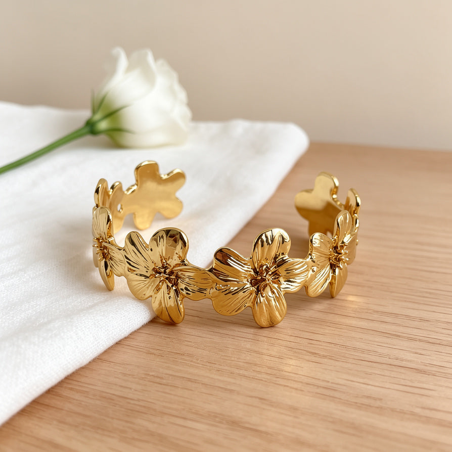 Brazalete Ajustable de Flores 3D en Aleación | Dorado/Plata | Joyería de Moda Mayorista para Mujer|JI JOYA