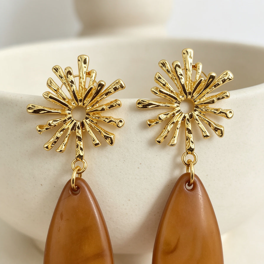 Pendientes Gota Resina con Sol Dorado - 4 Colores | Mayorista de Joyería Moda|JI JOYA