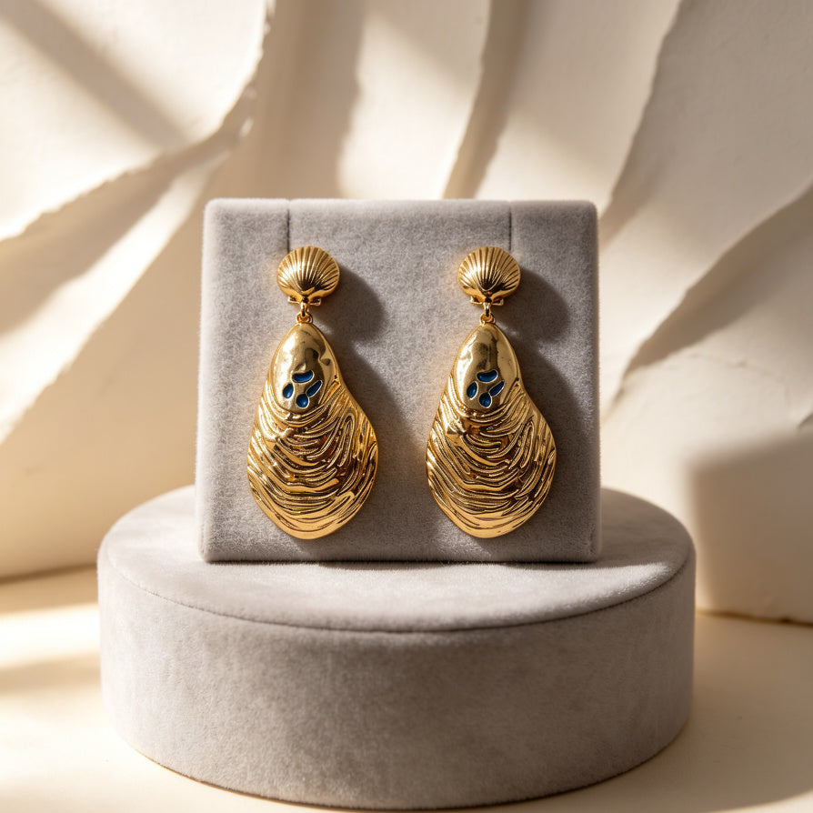 Pendientes de Ostra de Lujo en Oro - Mayorista de Joyería para Tiendas|JI JOYA