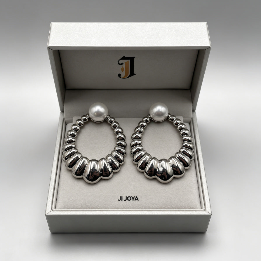 Aretes de Perla y Aro Hoop - Dorado / Plateado - Mayorista B2B|JI JOYA