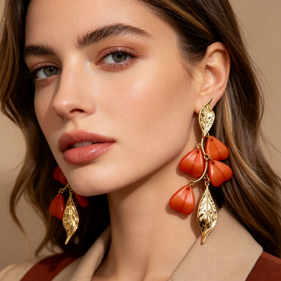 Pendientes Colgantes de Hojas y Flores en Aleación Dorada - Colección para Mayoristas|JI JOYA