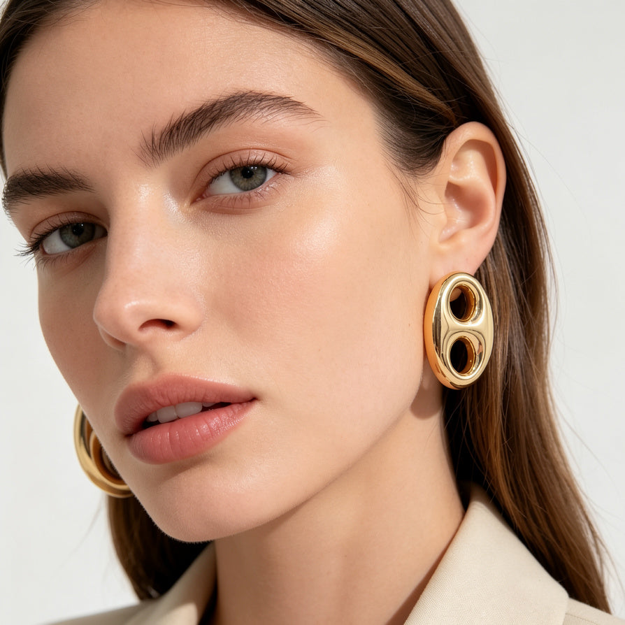 Pendientes Minimalistas de Forma Ovalada Doble, Chapados en Oro y Plata, Venta al Por Mayor | Moda 2026|JI JOYA