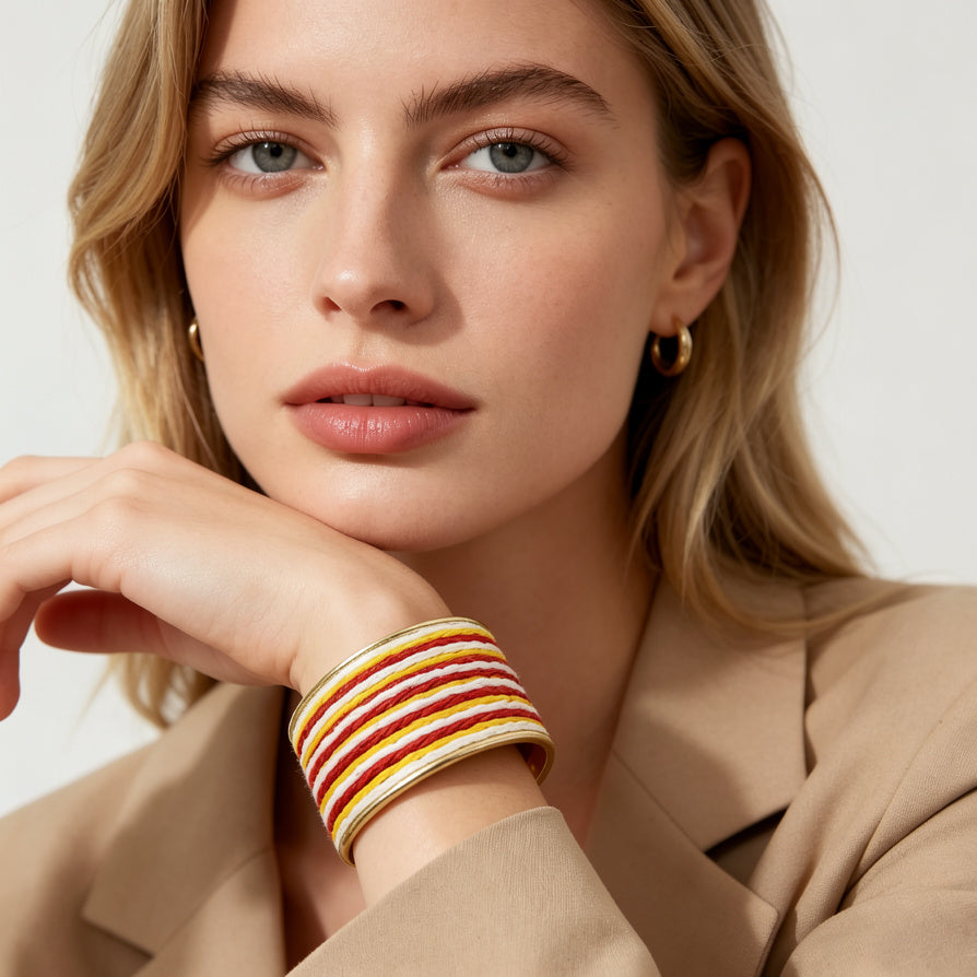 Brazalete de Metal Dorado con Trenza de Cuerda | Accesorio de Joyería al Por Mayo|JI JOYA