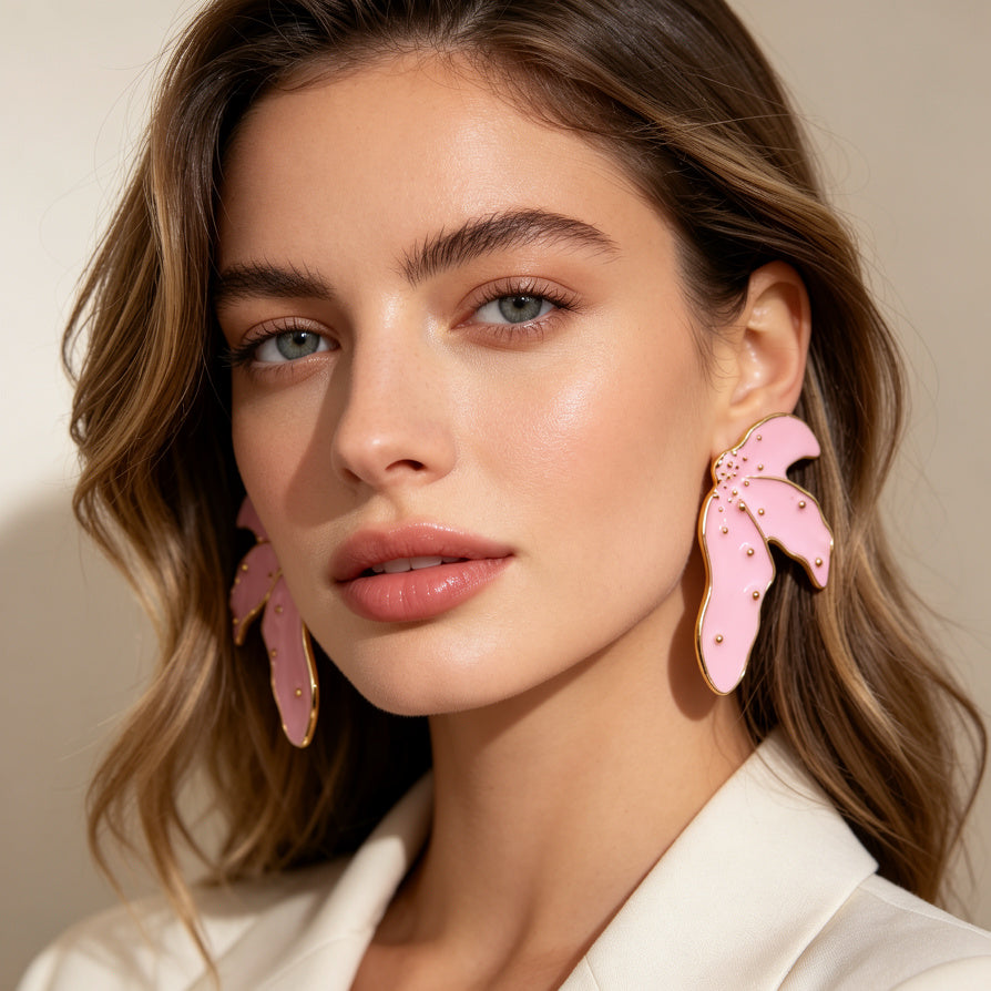 Aretes de Esmalte con Borde de Oro | Joyería de Moda al Por Mayor|JI JOYA