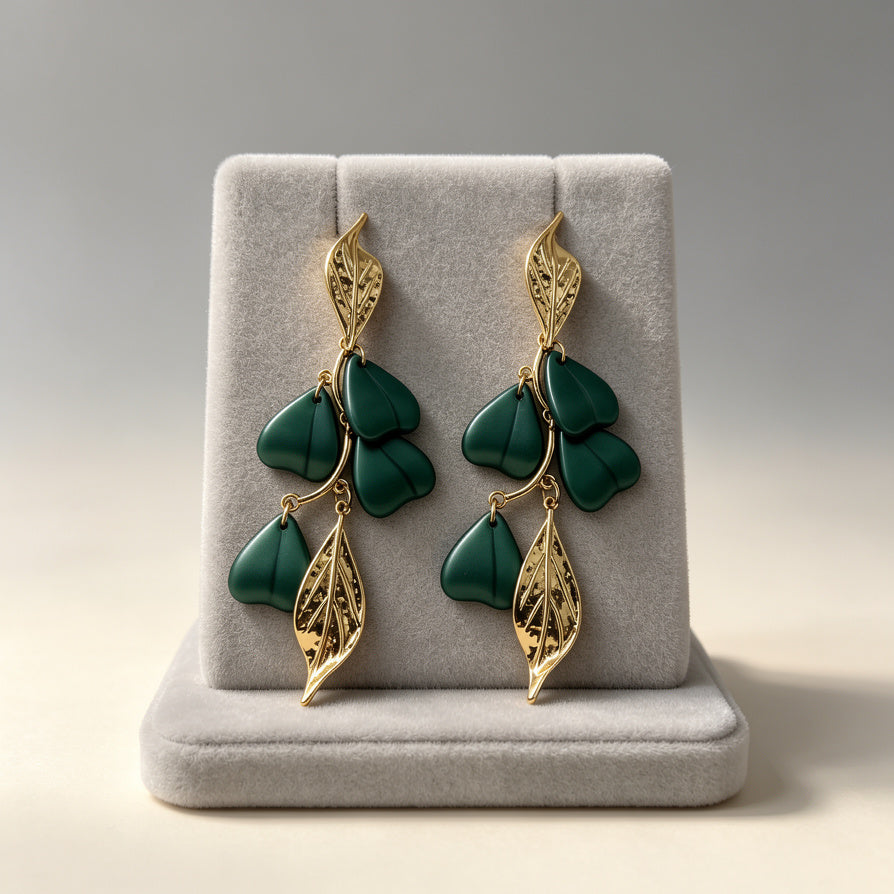 Pendientes Colgantes de Hojas y Flores en Aleación Dorada - Colección para Mayoristas|JI JOYA