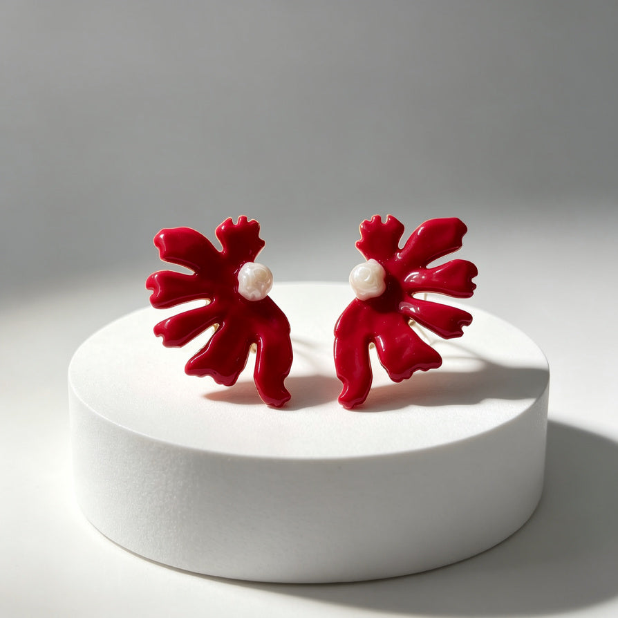 Pendientes de Flor de Esmalte con Detalle de Perla - 3 Colores | Joyería de Moda al Por Mayor|JI JOYA