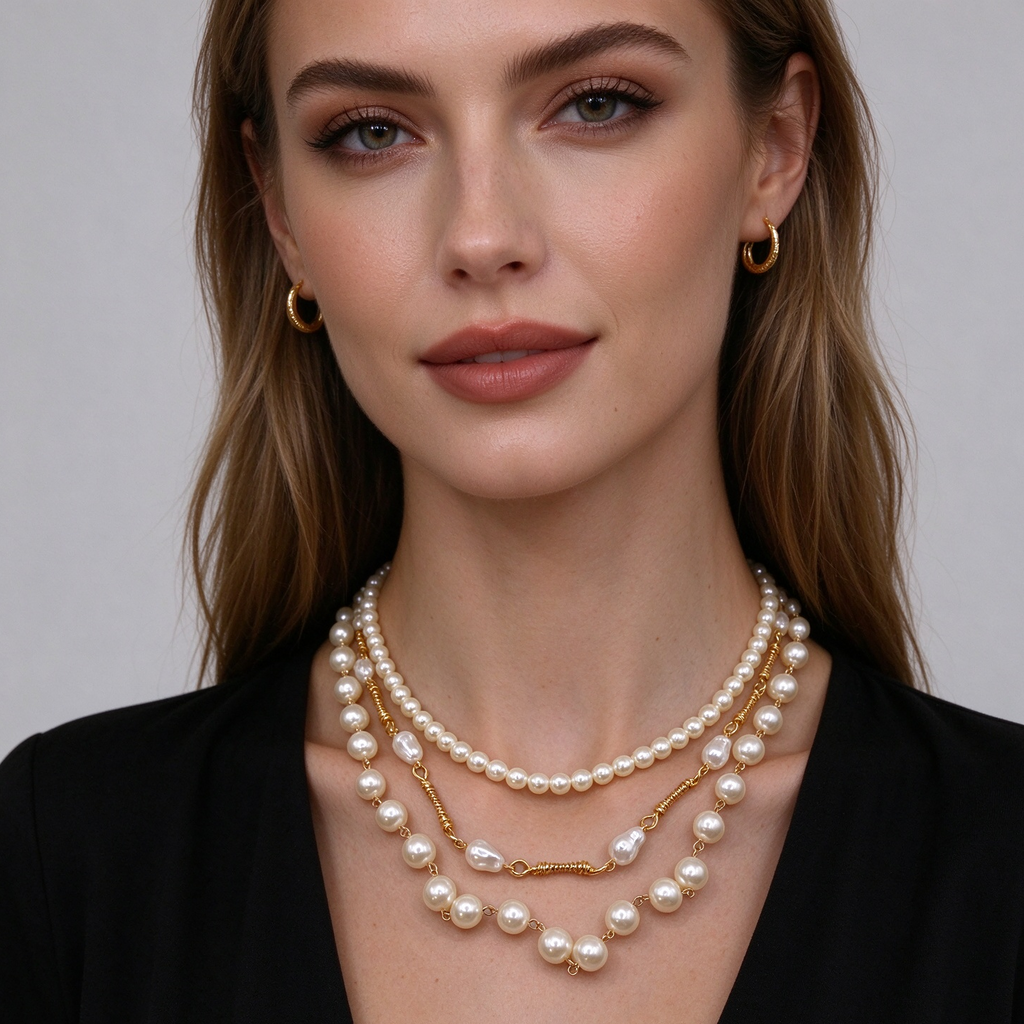 Collar Elegante de Perlas Triple Capa, Cadena Ajustable, Joyería de Moda al Por Mayor|JI JOYA