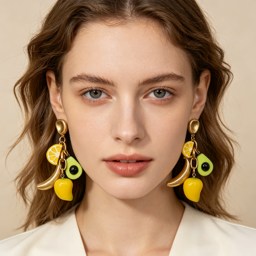 Pendientes colgantes frutas tropicales, diseño mango plátano aguacate limón, joyería de moda al por mayor|JI JOYA